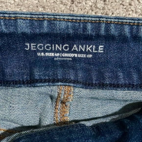 Chicos Jenning Ankle jeans with snaps on the bottom and designer “worn” places - Picture 2 of 11